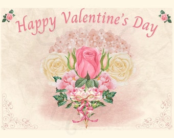 Vintage Inspired Valentine’s Day Card - 5x7” - Single Card - Blank Back