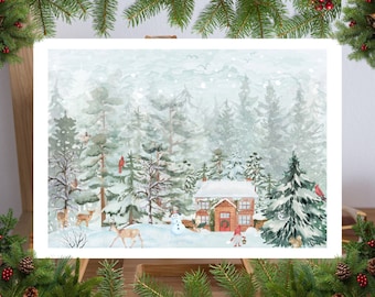 Double Sided Winter Forest Nature’s Holiday - Notecards with Envelopes - Art Prints - 5”x7” - 5pk - Set of Five (5)