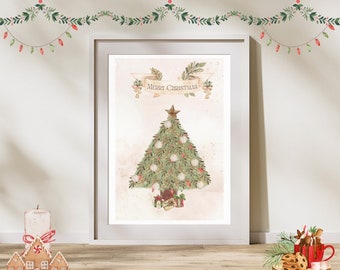 Merry Christmas Vintage Inspired - Notecards with Envelopes Art Prints - 5”x7” - 3pk - Set of Three (3)