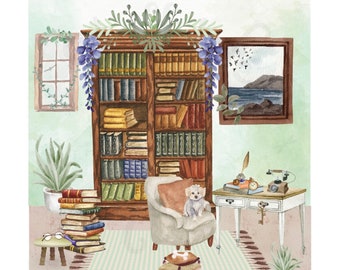 Murphy’s Reading Room - Borges Library Quote - Notecard with Envelope - Art Print - 5”x7”