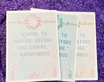 Aspire to Inspire… 3pk Notecards with Envelopes- Art Prints - Just Because - Thinking of You - Card Set of Three (3)