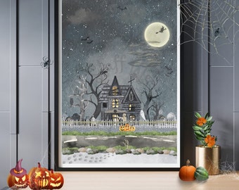 Spooky Haunted Halloween Notecard with Envelope - Art Print - 5”x7” - Single