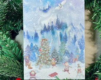 Winter Fun Holiday Notecard with Envelope - Art Print - 5”x7” - Set of Five (5)
