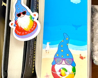 Summertime Gnome Set - Laminated Bookmark and Vinyl Sticker