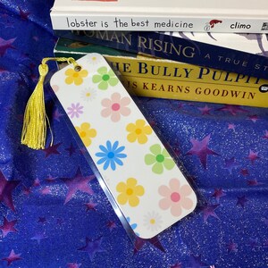 Retro Colorful Flower Patterned Handcrafted Bookmark with Yellow Tassel