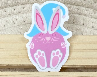 Easter Blue Bonnet Pink Bunny Vinyl Sticker 2” - Cute