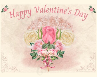 Vintage Inspired Valentine’s Day Cards - 5pk - 5”x7” - Notecards w/Envelopes - Blank Backs -