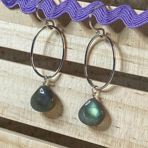 Labradorite and Sterling Silver Handcrafted Earrings- Great Flash - Gift Idea