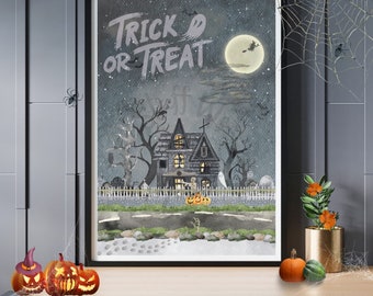 Trick or Treat Spooky Halloween Notecard with Envelope - Art Print - 5”x7” - Single