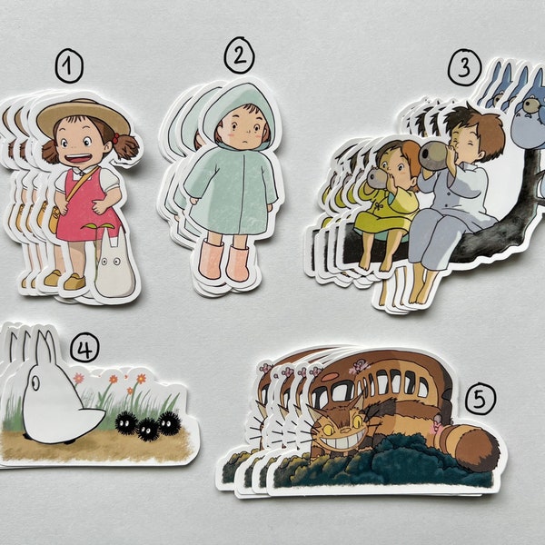 My Neighbor Totoro stickers (Die cut)| Little Totoro, Mei-chan, Satsuski, Catbus| Water-resistant stickers