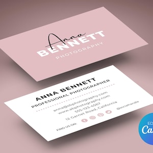 Pink modern business card template | Personal minimalist business card | Boutique business card | DIY editable Canva template | 50 x 85 mm