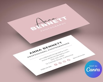 Sjabloon voor roze moderne visitekaartjes | Persoonlijk minimalistisch visitekaartje | Boetiek visitekaartje | DIY bewerkbare Canva-sjabloon | 50 x 85 mm