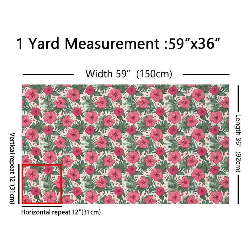 Tropical Pink Flowers Fabric by the Yard, Jungle Palm Leaves Polyester