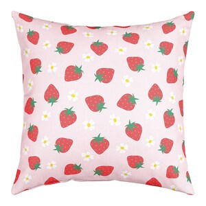 Jolie housse de taie d'oreiller aux fraises, marguerite blanche et rose, housse de coussin florale fruits aquarelle pour canapé-lit, fait main image 3