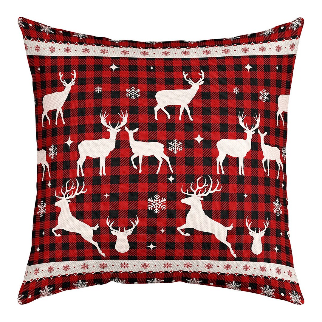 Christmas pillow cover, reindeer, geometrical, embroidered cushion cover