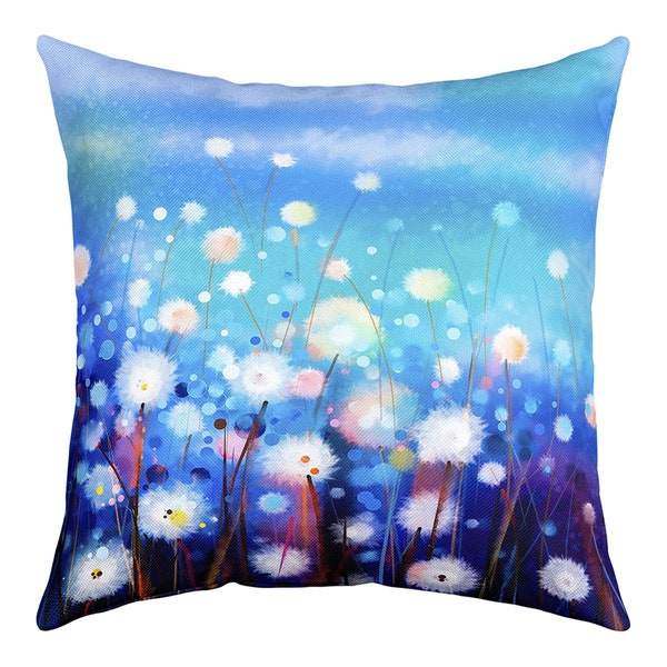 Dandelion Pillow Case Cover, Watercolor Flower Paint Sofa Pillow Cover, Garden Botanical Dreamy Blue Cushion Cover, Handmade