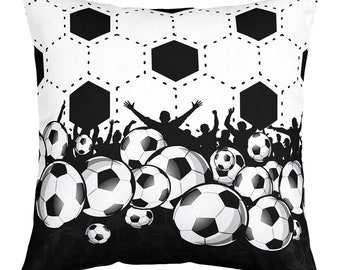 Funda de almohada hecha a mano de fútbol, funda de cojín de fútbol con estampado 3D de juego de pelota deportiva, funda de almohada geométrica en forma de panal, blanco y negro