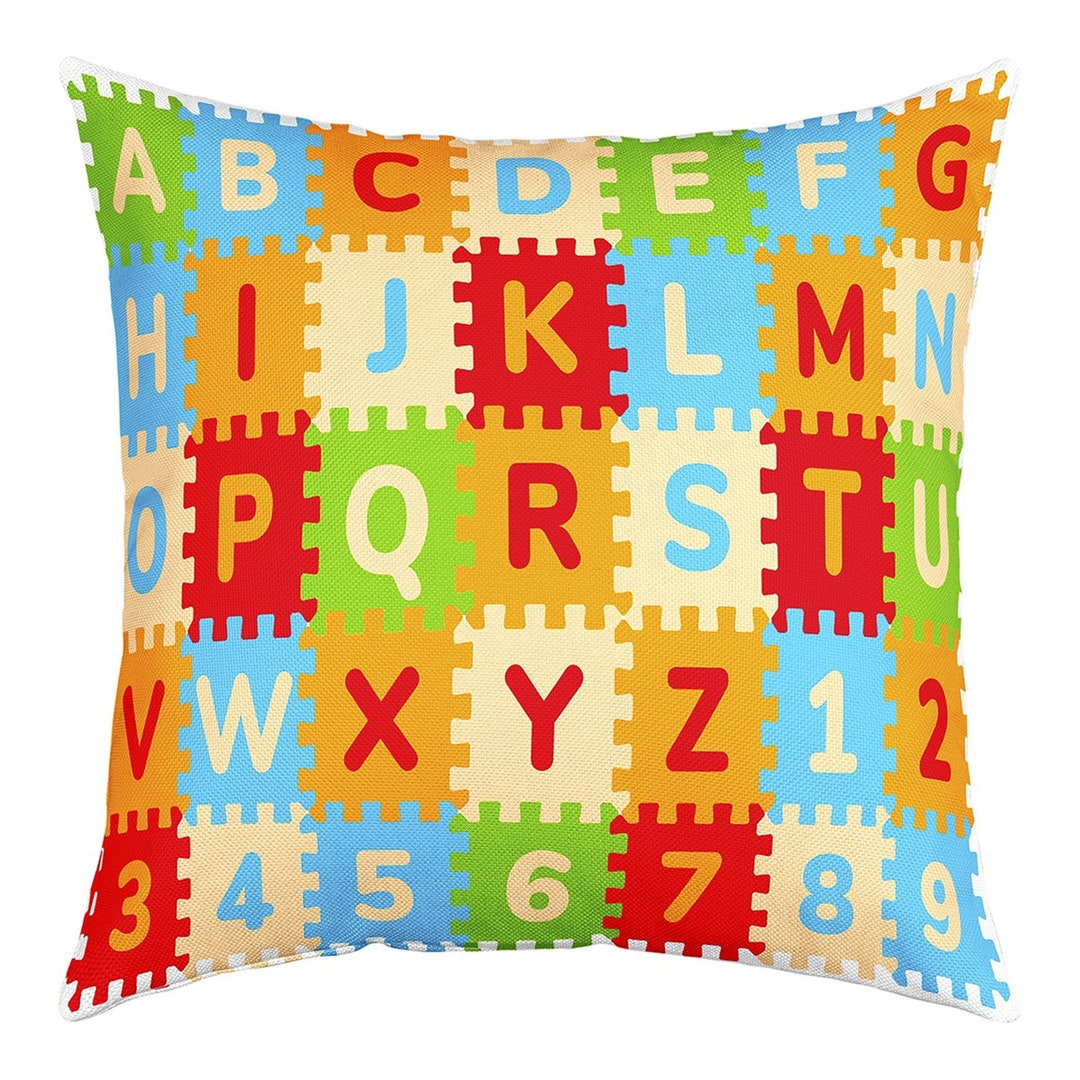 Colorful Alphabets Numbers Pillow Cover for Sofa Bed, Geometric