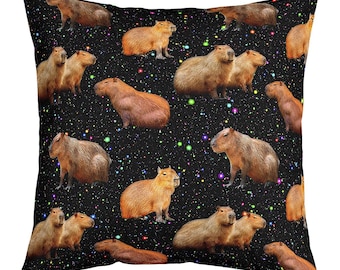 Housse de coussin de canapé Capybara sauvage, housse de coussin scintillante galaxie étoilée colorée, housse de coussin animal de la jungle rustique, fait main