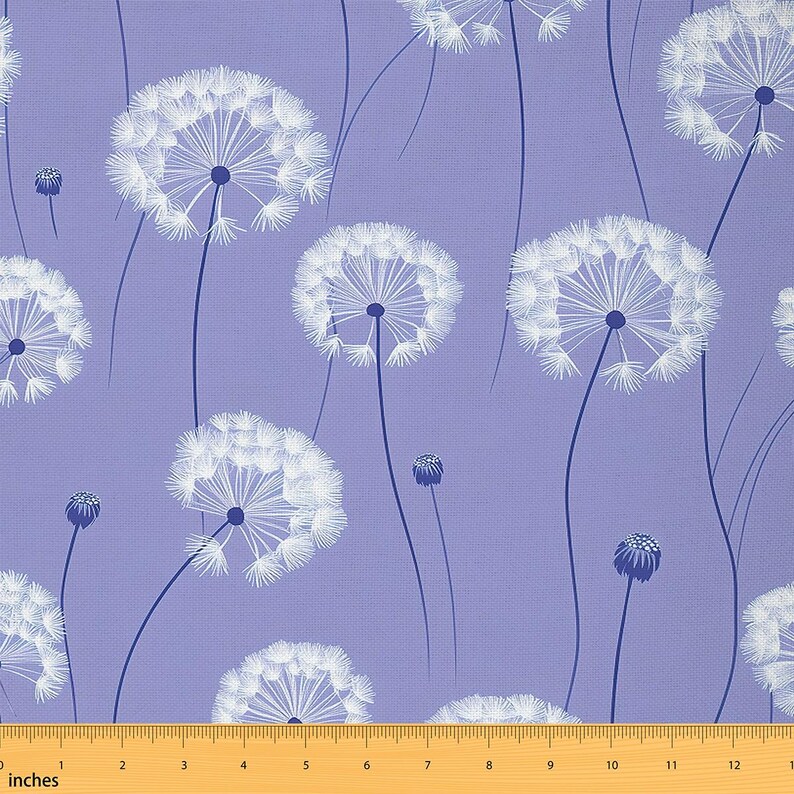Dandelion Polyester Fabric by the Yard, Natural Garden Flowers Leaves