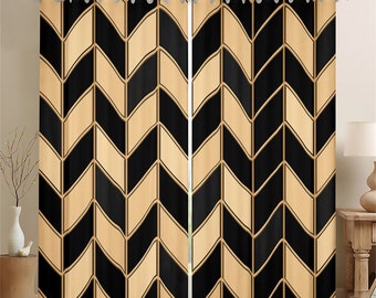 Geometric Arrows Handmade Window Curtain, Boho Abstract Art Curtains for modern Decor, Black Brown Quadrilateral Window Drapes