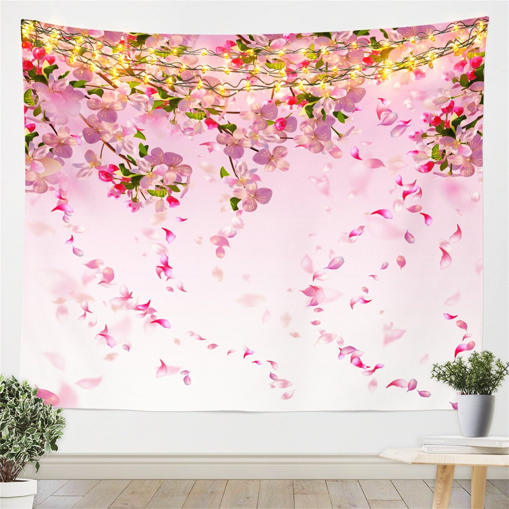 BROSHAN Colorful Flower Tapestry for Bedroom Large, Watercolor Floral Print  Tapestries Purple Wall Haning Fabric for Girls Home Dorm Wall Decor