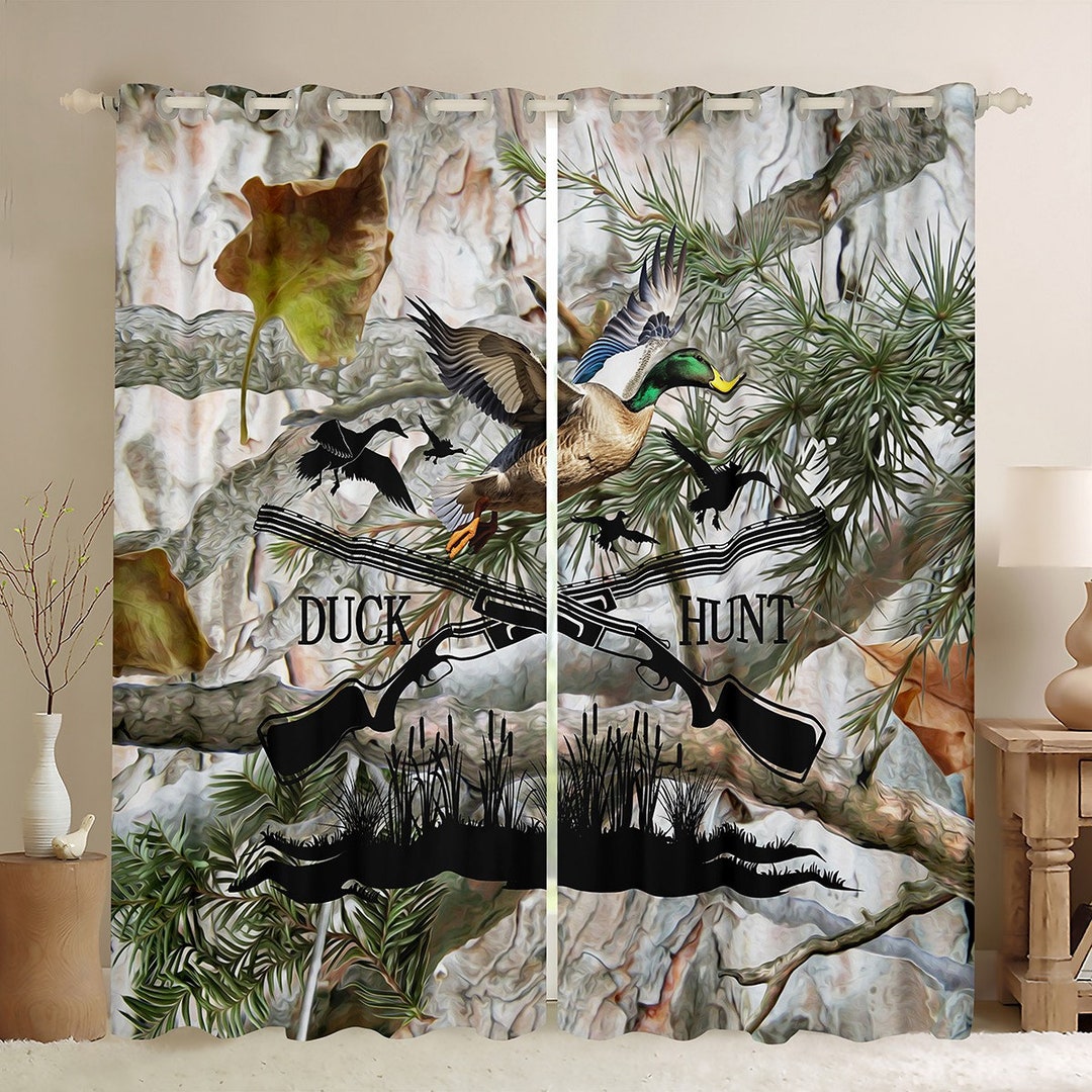 Mandarin Duck Hunting Window Drapes Jungle Animal Retro Etsy
