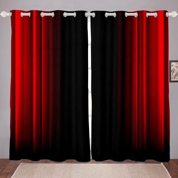 Abstract Ombre Window Curtains, Red Black Neon Lights Luxury Window Drapes, Geometric Modern Minimalism Curtain Set, Handmade