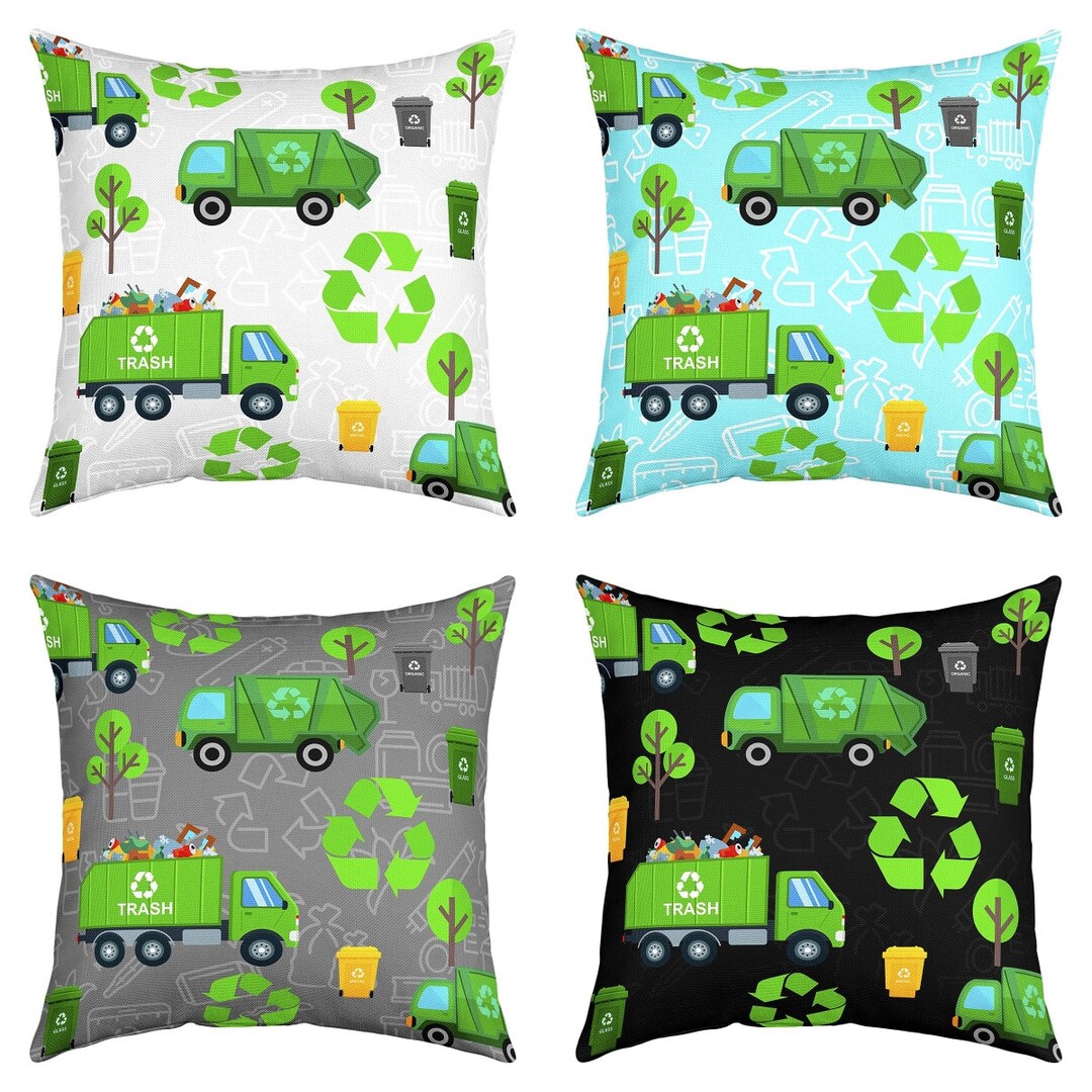 Set of 4 Garbage Truck Pillow Cover Environmental Recycling Etsy