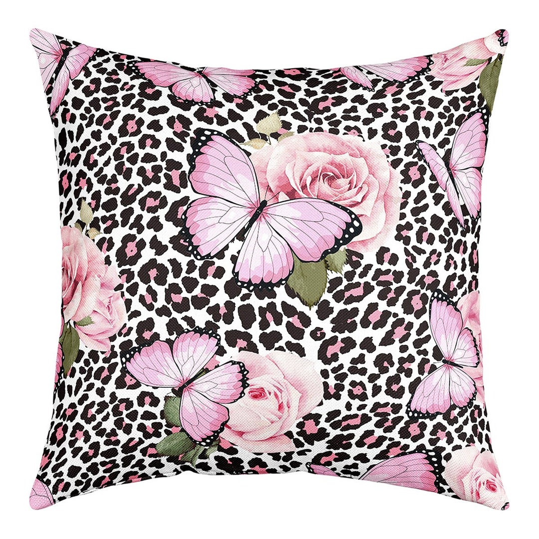 Dreamy Butterfly Pillow Cover, Watercolor Flowers Botanical Garden