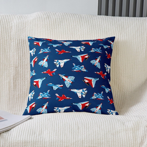 Cartoon Airplane Pillow Case Cover Aviation Aircraft Graffiti Cushion Cover Cute Plane Navy Blue Pillow Cover for Kids Teens Handmade Etsy