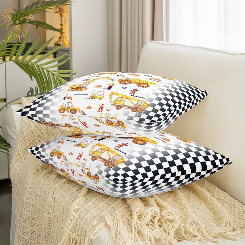 Yellow Excavator Handmade Pillow Case Cover Construction Etsy