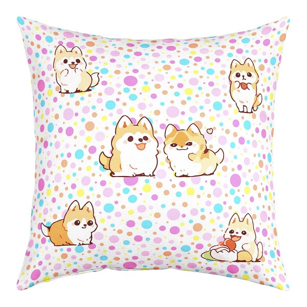 Lovely Corgi Pillow Case Cover, Cartoon Cute Animal Pet Dog Puppy Cushion Cover for Sofa Bed, Watercolor Polka Dots Pillow Cover, Handmade