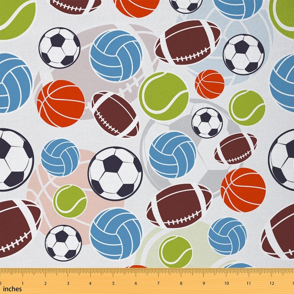 Sporting Polyester Fabric by The Yard, Basketball Soccer Volleyball Sports Game Fabric, Colorful Balls Graffiti Fabric for Sewing, Handmade