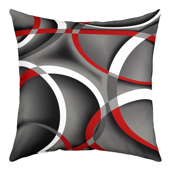 Modern Geometric Lines Reversible Print Pillow Cover, Gray Black Red Swirl Throw Cushion Cover, Abstract Minimalism Pillow Cover, Handmade