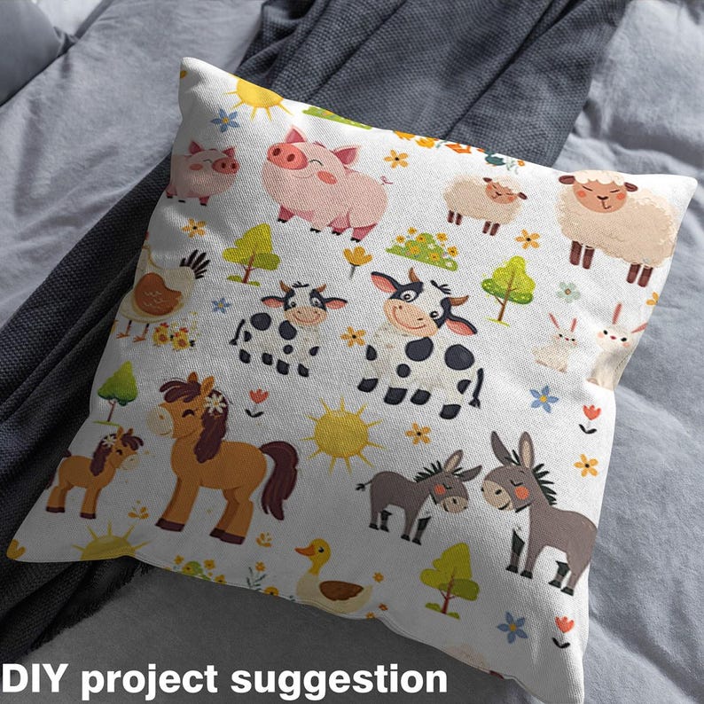 Farm Animal Fabric by the Yard, Rustic Farmhouse Fabric for Upholstery