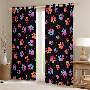 Cartoon Dog Paw Window Curtain Set, Lovely Puppy Pet Footprint Curtains ...