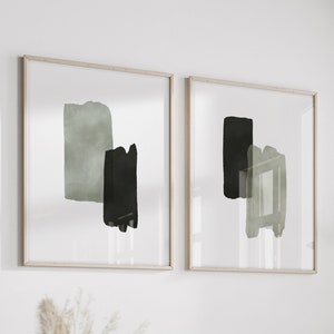 2 Piece Sage Green Abstract Wall Art Set, Minimalist Printable Wall Art, Sage Green Neutral Living Room Wall Decor, Mid Century Art Prints