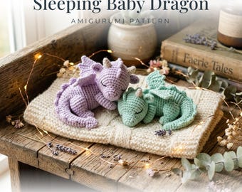 Virkmönster för sovande babydrake | Sömlös Amigurumi PDF (engelska, tyska, spanska)