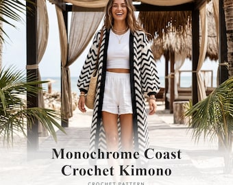 Virkad kimono i monokromt kustmönster (PDF) Boho strandklänning