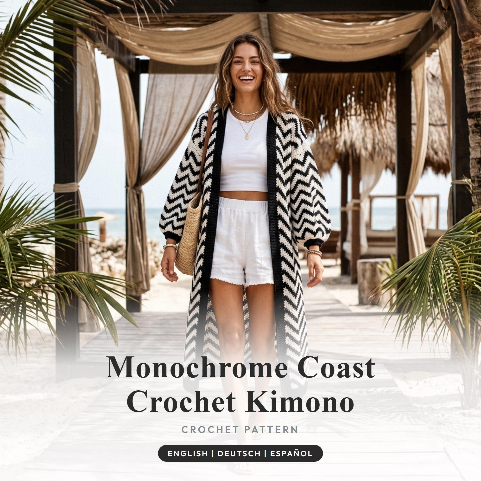 30 Beautiful and Stylish Monochrome Crochet Patterns 25 Monochrome Coast Kimono Pattern