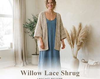 Mönster för virkad axelbandsbyxa med pilmönster i spets i PDF-format | Boho Kimono Bolero (nedladdning direkt)