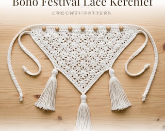 Boho Virkat Bandanamönster | Spetshårsduk PDF | Festivalhuvudduk | Engelska, tyska, spanska handledningar
