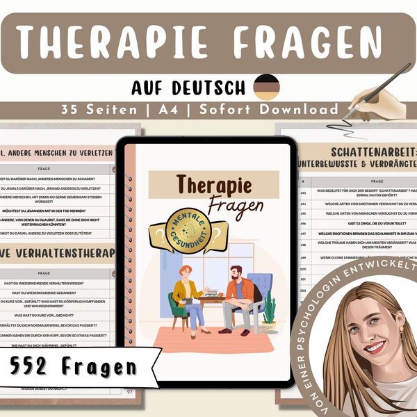 Therapie Fragen deutsch Beratungsgespräch Therapeut Arbeitsblätter Psychotherapie Material Coaching Tools Mentale Gesundheit Psychologie CBT