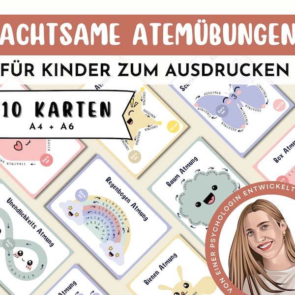 Achtsamkeitskarten für Kinder · Therapie Karten · Achtsamkeit Kinder · Atemübungen · beruhigende Ecke Techniken · Angst Karten · ADHS