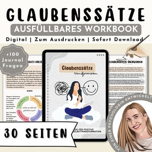 Beliefs Workbook German · Therapy Diary Self-Care Mental Health Psychology Psychotherapy Tools Positive Affirmations