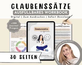 Glaubenssätze Workbook deutsch · Therapie Tagebuch Selbstfürsorge Mentale Gesundheit Psychologie Psychotherapie Tools Positive Affirmationen