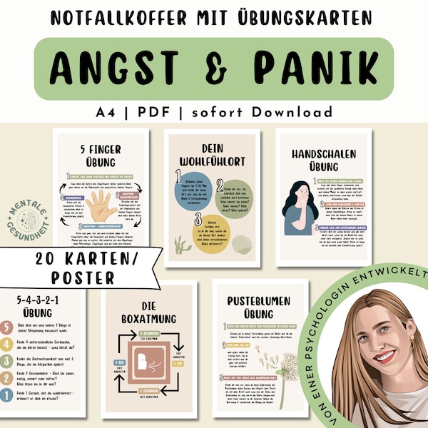 Notfallkoffer Angst & Panik · Therapie Karten, Poster · Coaching Vorlagen · Mentale Gesundheit · Achtsamkeitskarten · Psychologie · DBT, CBT