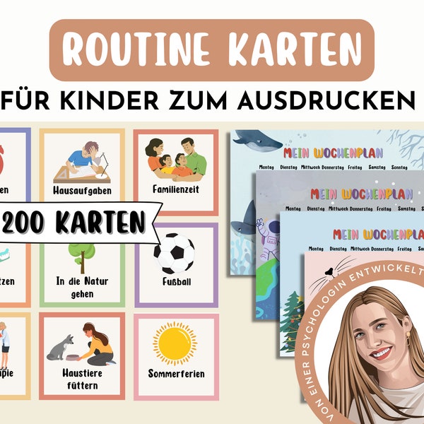 Routine Karten Kinder zum ausdrucken Wochenplan Kinder Montessori Pädagogik Haushaltsplan ADHS Planer deutsch Kind Mentale Gesundheit DIY