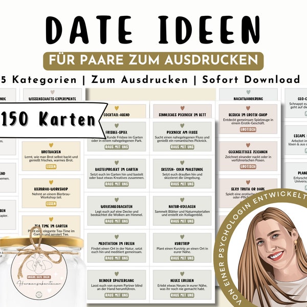 Date Ideas Romantic Gifts, DIY Gift for Partner, Wedding, Men, Women, Girlfriend, Couples, Anniversary, Cards Download German